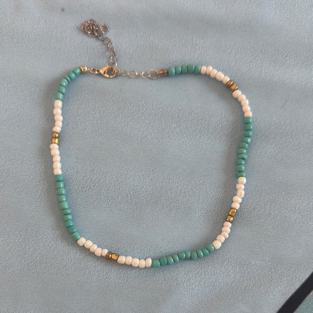 Elegant Green and White Beaded Necklace